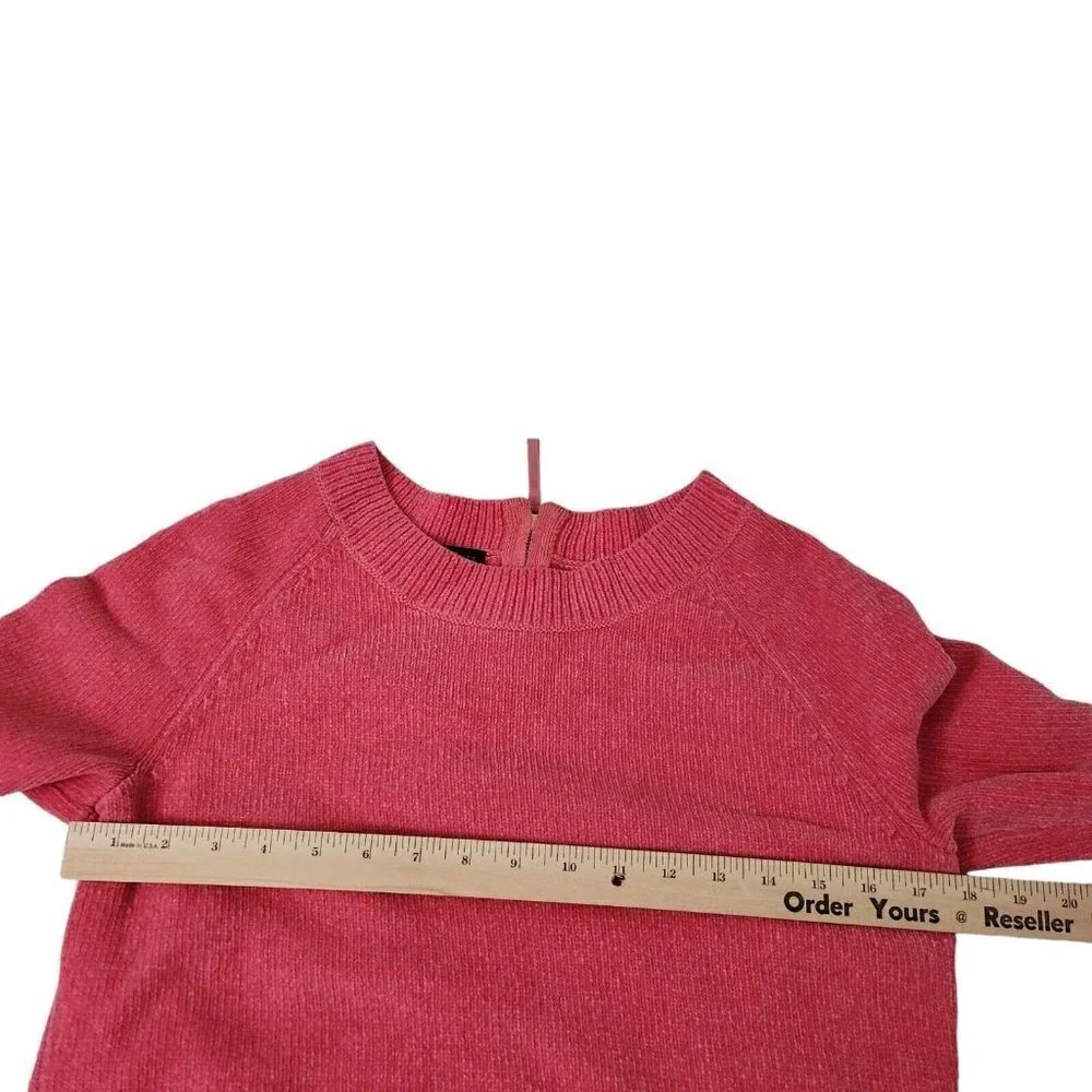 Talbots Chenille Sweater Medium Pink Back Pullover Long Sleeve Crew Neck Cotton - Picture 9 of 11